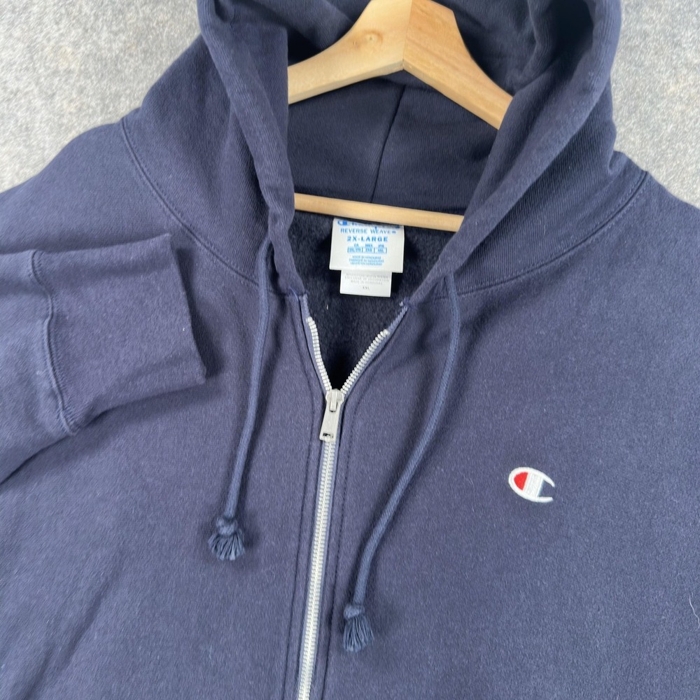Champion Reverse Weave‎ Hoodie Mens 2XL Blue Full Zip Fleece Sweatshirt Logo